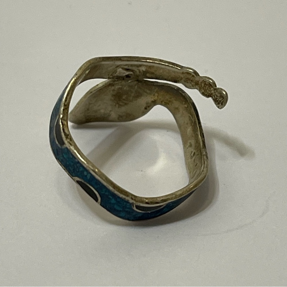 Vintage sterling silver enameled wrap around snake ring size 6.5 - Picture 4 of 7